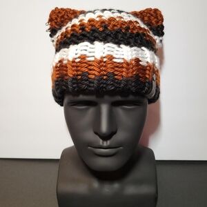Handmade Striped Knit Fox Cat Beanie Hat